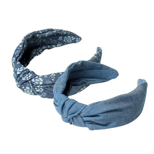 Cuizhiyu 3Pack Denim Knot Headband Knotted Wide Headband for Women,Blue Knot Headbands Non slip Hairbands Girls Fabric Head bands Hair Accessories