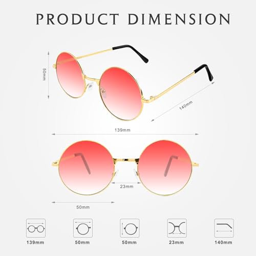 NACHLYNN Round Hippie Sunglasses Metal Border Circle Hippie Glasses UV380 Protection 70s Sunglasses for Men Women Party Favor - color: Gradient Red