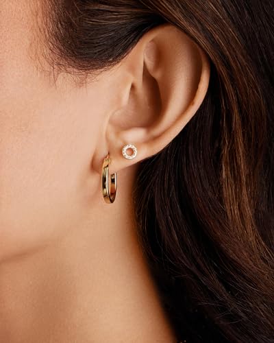 PAVOI 14K Gold Plated 925 Sterling Silver Stud Earrings for Women - Dainty Geometrical Bar Triangle Heart Earrings - Valentines Day Trendy Jewelry - style: Halo