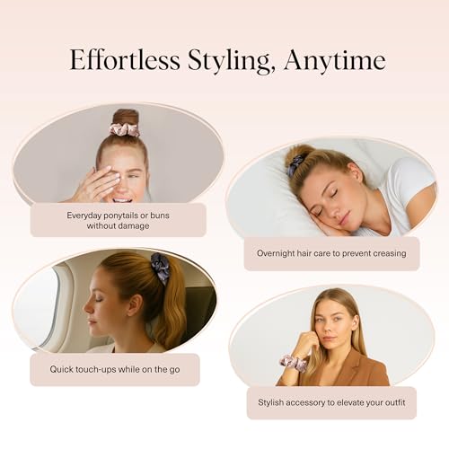 Kitsch Satin Hair Scrunchies for Women, Softer Than Silk Scrunchies for Hair - No Damage Satin Hair Ties, Ponytail Holders | Ideal Gifts for Women, 2pc (Blush/Charcoal) - color: Blush/Charcoal