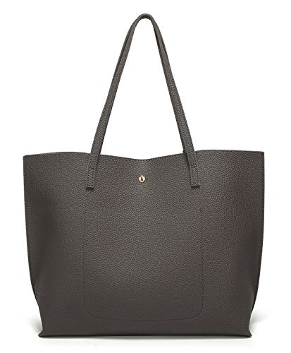 Dreubea Women's Soft Faux Leather Tote Shoulder Bag from, Big Capacity Tassel Handbag - color: Dark Grey
