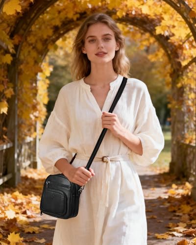 FADEON Small Purses for Women Crossbody Bags, Designer PU Leather Mini Cross Body Purse Travel Shoulder Bag Card Slots - color: Pure Black Retro Style