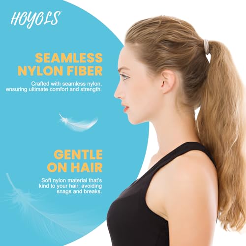 HOYOLS Soft Large Seamless Hair Ties, Gentle Stretch Nylon Ponytail Holder Bands for Thick Heavy Curly Hair, No Slip No Damage Scrunchies Headbands 100 Pcs (Light Blonde) - color: Light Blonde