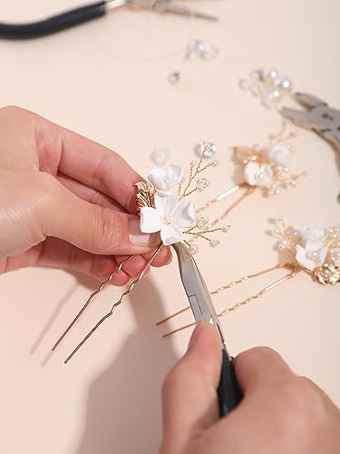 Handmade Pearl Bridal Wedding Hair Pins 6Pcs White Flower Gold Leaf Pearls Clips Bridal Hair Accessories for Women Brides Bridesmaid - color: Gold / Pearl White Flower