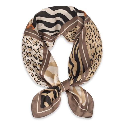 Relang Fashion Silk Satin Head Scarf for Women Hair Bandana Hair Scarf Wrap Neck Scarf for Women 27.5×27.5 inches - color: Brown Tiger Leopard Print