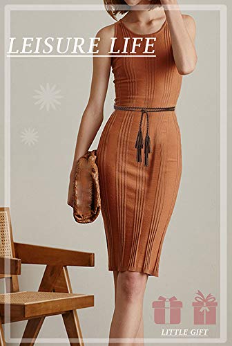 TeeYee Women Girls Multi Colors Braided Waist Tie Belt/Rope/Chain with Tassel Fringe Wrap Cloth Belts for Ladies Dress Pants - color: Coffee