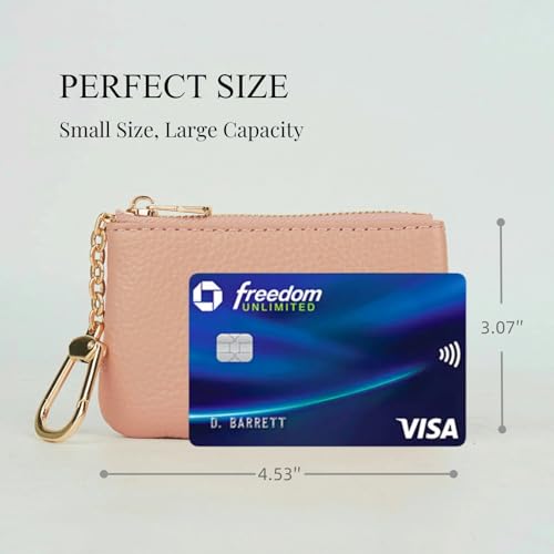 Full Grain Leather Coin Purse with Key Chain - Small Change Purse Keychain Card Holder Keychain Pouch Small Keychain Wallet for Women and Men (Pink) - color: Pink, Regular Size