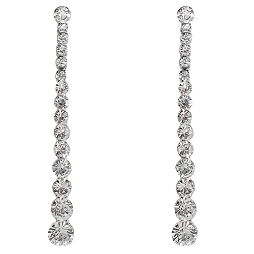 Long CZ Statement Drop Dangle Earrings for Women 925 Sterling Silver Post Pin Fashion Fringe Round Crystal Dangling Stud Elegant Christmas Wedding Birthday Party Jewelry