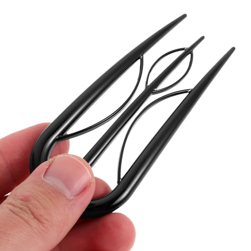 VOSAREA Large U-shaped Hairpins for Buns Vintage Black U-shaped Hair Forks Double Prong Styling Pins for Women Chinese Style Hair Accessories