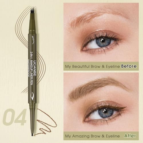 UCANBE Eyebrow Pen, Dual-Ended Eyebrow Pencil with 4-Fork-Tip & Gel Eyeliner for Women, Eye Brow Pen with Gel Eyeliner Pencil, Microblading Eyebrow Pencils with Hair Like Strokes, Light Brown/Blonde - color: Light Brown