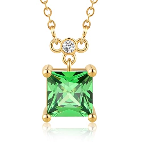 18K Gold-Plated Non Tarnish Birthstone Necklace for Women, 5A Princess Cut Cubic Zirconia Pendant, Birthday Anniversary Valentine's Gift, 18-20 Inches - color: 5-May-Emerald