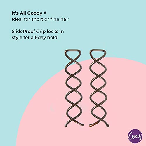 Goody Mini Spin Pins, 2 Ct, Spiral Clips for Quick & Easy Buns, All-Day Hold Twist Corkscrew Bobby Pins, Pain-Free Hair Accessories for Women, Men Boys & Girls, All Hair Types - color: 2 Count