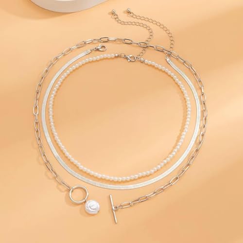 Long tiantian Chunky Gold Necklace Stack Chain Necklaces for Women Statement Layered Paperclip Choker Necklaces Statement Necklace for 80s 90s & Night Out Outfits Paperclip Style Fashion Jewelry - color: A3:Style C-Silver