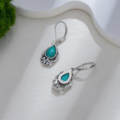 Natural Turquoise Earrings for Women Dangling 925 Sterling Silver Dangle Earrings Western Jewelry Christmas Gift for Sister Mother - style: F-Flowers Earrings-2