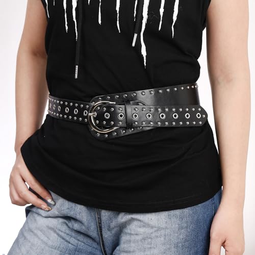 MILAKOO Vintage Punk Leather Waist Belt for Women 80s Goth Costume Cinch Belts Ladies Western Belt for Jean - color: B1: Black