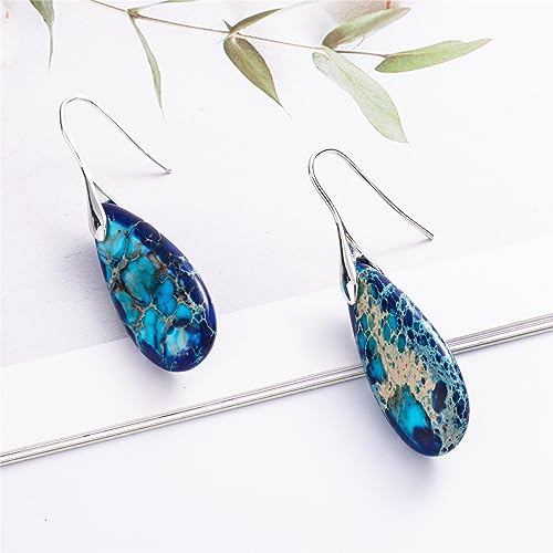 SELOVO Stone Fishhook Dangle Drop Earrings Statement Earrings for Women Stone - color: Dark Blue-Silver Color Hook