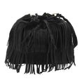 Fringe Hobo Purse Bags for Women Crossbody Purses with Drawstring Ladies Tassel Tote Shoulder Bucket Handbags,Black - color: Black(barrel Shape)