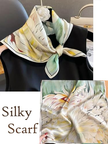 Silky Scarf for Women Lightweight Satin Bandanas Neck Hair Wrap For Sleeping Head Scarves 27.5" - color: A11 Light Petals/27.5"