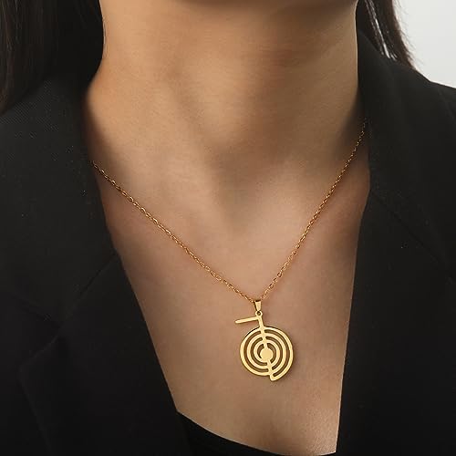 Dreamtimes Cho Ku Rei Reiki Necklace Protection Healing Symbol Yoga Necklace For Women Sacred Geometry Stainless Steel Drop Healing Energy Yoga Power Pendant Necklace Sacred Geometry Amulet - color: GOLD