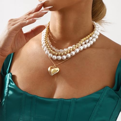 Gold Stack Necklace Chunky Necklaces for Women Trendy Coin Pendant Long Necklaces Western Jewelry for Women Cowgirl Cowboy Chic Country Outfit Boho Accessories Birthday Jewelry Gifts - color: G Gold Heart Necklace