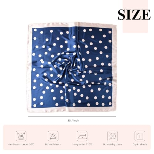35” Satin Large Square Head Scarves-Like Silk Satin Scarf for Hair Wrapping at Night Bandana Square Scarf for Sleeping - color: Big Polka Point-blue