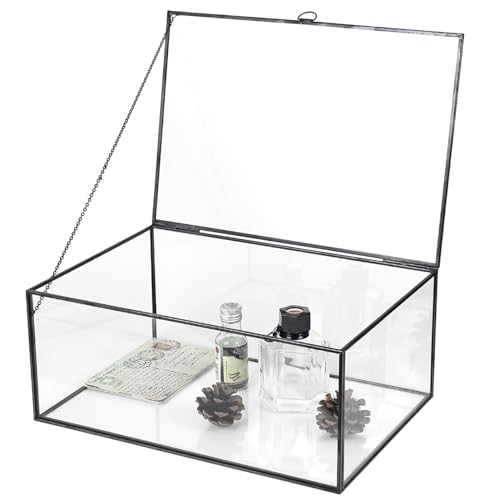 HighFree Vintage Glass Box with Lid - Clear Jewelry Glass Display Box Keepsake Box - Home Decor Decorative Box for Trinket Rings Bracelet (Black, X-Extra Large) - color: Black, size: X-Extra Large