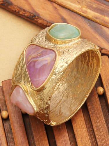 Gold Cuff Bracelet for Women Silver Beaded Bracelets Open Bangle Stackable Stretch Bead Bracelet Boho Jewelry Gifts for Wife Couple - style: Colorful Stone Bracelets