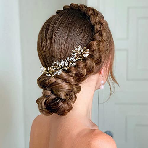 6 Pieces Bride Hair Pins Rhinestones Gold Hair Accessories for Women Crystal Wedding Hair Piece for Bride Women Girls Bridesmaids (Gold) - color: Gold