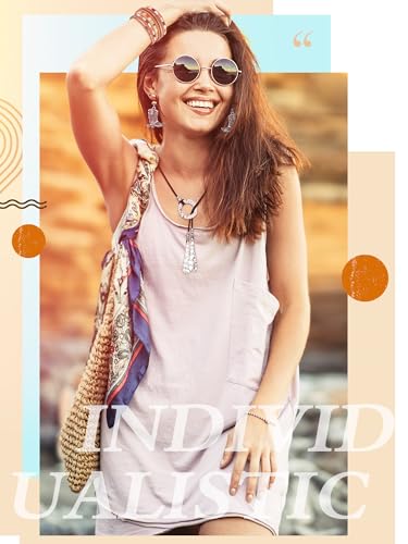 Inbagi 3 Pcs Western Jewelry for Women Bohemian Turquoise Jewelry Set Women Country Pendant Long Choker Layered Bracelets Earrings - color: Silver, style: Cowgirl