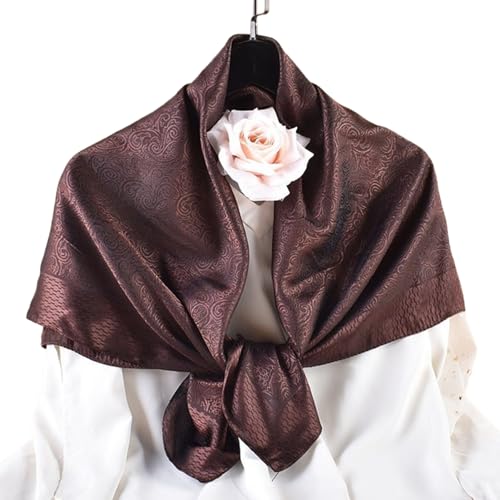 35” Satin Large Square Head Scarves-Like Silk Satin Scarf for Hair Wrapping at Night Bandana Square Scarf for Sleeping - color: Jacquard-red Brown