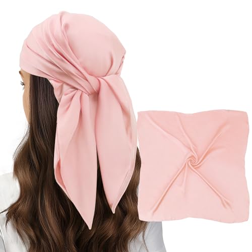 vimate Head Scarf for Women Hair 27'' Square Satin Silk Feeling Bnadana Neck Scarf Handbag Accessories Etc - color: C41#. Pink