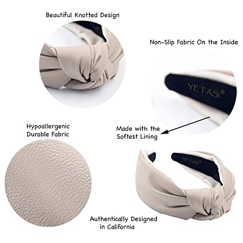 Leather Headbands for Women, Ivory Stylish Year-round Wearable All Day. Head bands Adult Women Trendy Cream Head band for Women's Hair Knotted Headband Top Knot Womens Fashion Designer Girls - color: Beige Cream