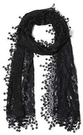Cindy & Wendy Lightweight Soft Leaf Lace Fringe Scarf Bridal Shawl for Women - color: Black-1