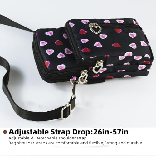JANKS Small Crossbody Bag for Women - Mini Phone Purses with Crossbody Strap and Wallet - Nylon Arm Bag - color: C-cute Heart