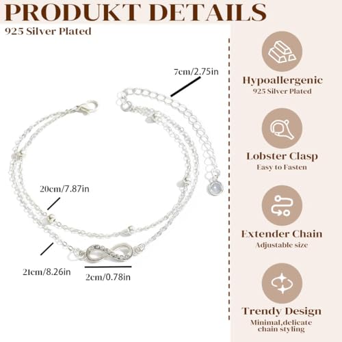 Yalice 925 Silver Ankle Bracelets Chain for Women Dainty 14K Gold Plated Waterproof Beads Anklets Layered Beach Foot Jewelry Gift - color: Silver-Infinity