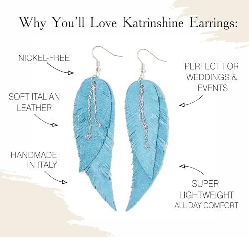 Black shiny Leather Feather Earrings for Women, Lightweight Minimal Boho Dangle Earrings, Small Simple Everyday Jewelry - color: Turquoise shiny