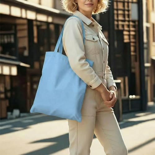 1 Pack Available Premium Canvas Reusable Tote Gift Bags,Made of Natural Canvas with Handle,Work,DIY,Shopping(Light Blue) - color: D2-light Blue 1 Pack