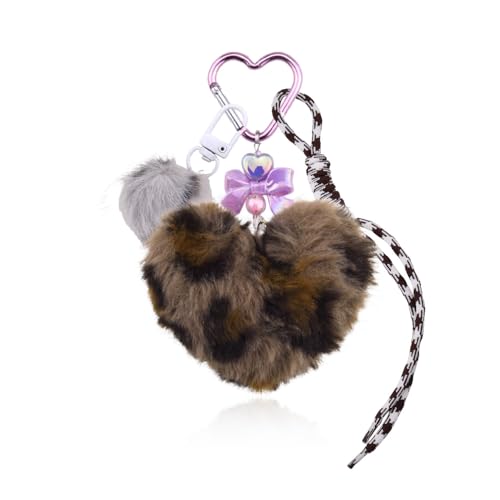 Leopard Faux Fur Keychain for Purse Charms for Handbags Leopard Plush Key Chain for Car Keys - color: Leopard Color 1