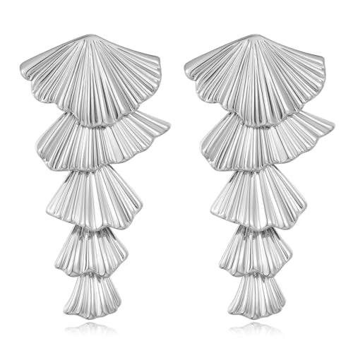 Gold/Silver Shell Dangle Earrings for Women Seashell Drop Dangle Earrings Ocean Beach Earrings Summer Jewelry - color: Silver