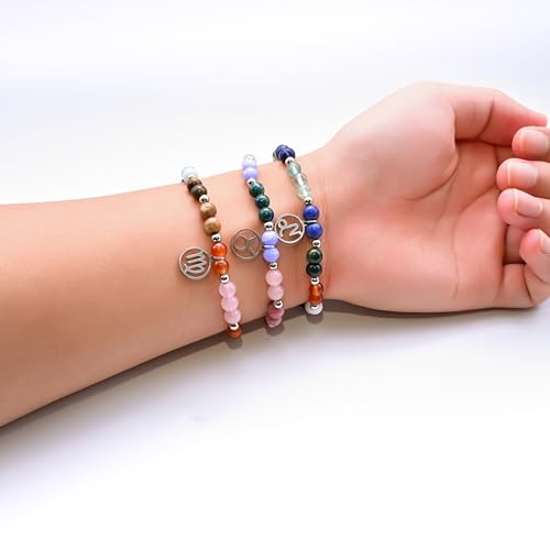 Zodiac Natural Stone Bracelet – Handmade Crystal Healing Bracelet with Zodiac Charm – Adjustable Beaded Jewelry Gift for Women Men Girls - color: Taurus