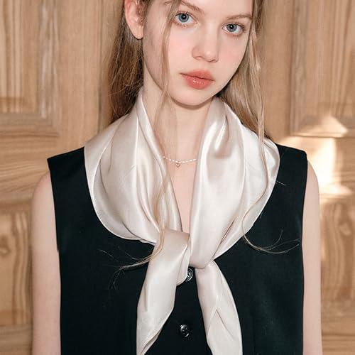 vimate Head Scarf for Women Hair 27'' Square Satin Silk Feeling Bnadana Neck Scarf Handbag Accessories Etc - color: C85#. Beige