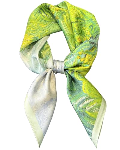 Saiusloa Neck Scarf For Womens Silky Head Scarves Hair Bandanas Square Scarf Fashion Accessories lightweight - color: 20-green Oil Painting