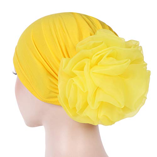 Women Big Flower Turban Hat Head wrap Headwear Cancer Chemo Beanie Cap Hair Loss Cover - color: Yellow