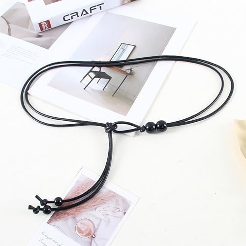 Womens Faux PU Leather Bead Rope Skinny Tie Belts for Skirt Dresses Jeans Pants Thin Dress Waist Belt - color: Black