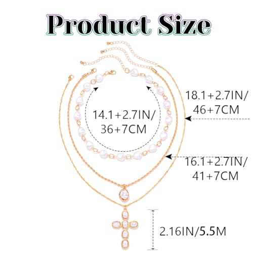 ACEDRE Pearl Cross Necklace Gold Layered Pearls Necklaces Jewelry for Women