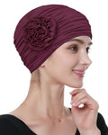 Alnorm Flower Design Chemo Hair Loss Caps Cancer Headwear for Women - color: Black Red