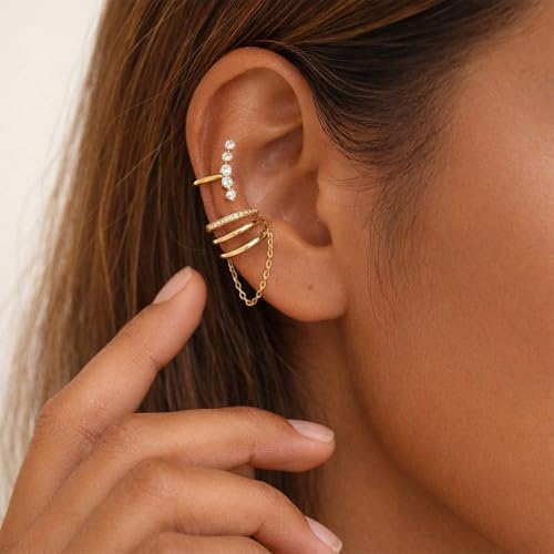 Ear Cuffs Non Piercing 14K Gold Plated Ear Cuff Earrings for Women Trendy Clip on Cartilage Earring Stacks Non Pierced Adjustable Fake Earrings Set Jewelry - color: A7:Gold Ear Cuffs
