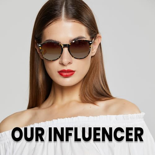 DUCO Women's Trendy Retro Round Acetate Polarized Sunglasses, UV400 99% Glare Block, Lightweight for Daily & Outdoor - color: Tortoise Frame Gradient Brown Lens