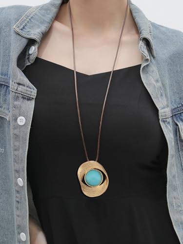 Leather Necklace for Women Long Boho Necklace Bohemian Choker Vintage Necklace Braided Boho Jewelry with Adjustable Brown Leather Cord - color: Bohemian Long Necklaces