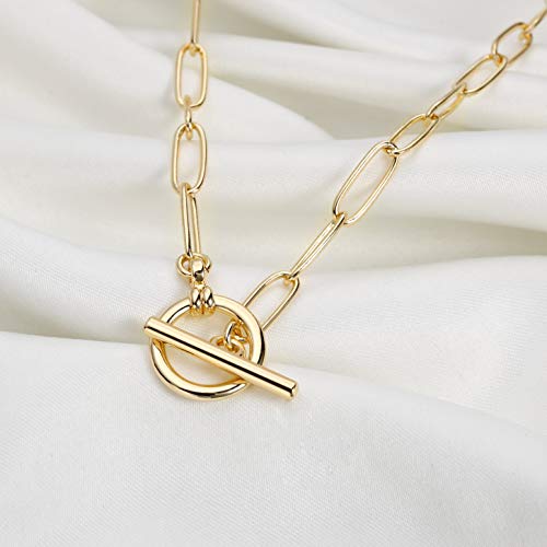 Turandoss 14K-Gold-Plated Necklaces for Women - Lock Evil Eye Medallion Vintage Coin Necklace Bee Sun Moon Shell Chain Necklace Layered Paperclip Chain Necklaces for Women Jewelry Gifts - style: "2-Toggle Clasp